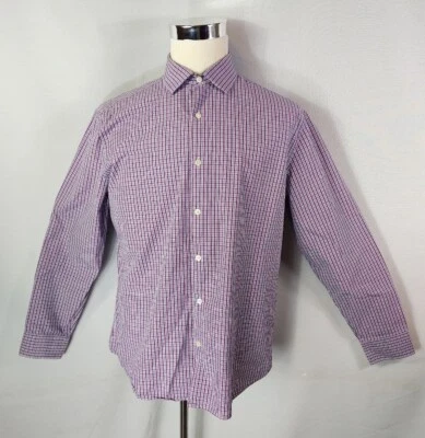 Camisa Penguin By Munsingwear Talla 16 1/2 34/35 Púrpura A Cuadros Manga Larga Con Botones Foto 1 de 4