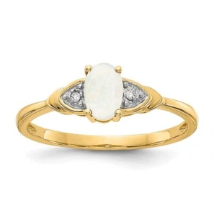 14K Solid Yellow Gold Opal Diamond Ring - Picture 1 of 90