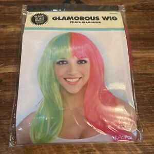 Wig Neon Pink & Green Glamorous Party Costume Cosplay Anime Halloween Adults NEW