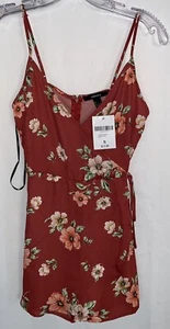 New Forever 21 Ladies S Burgundy Pink Floral Cami Wrap Spaghetti Strap Jumpsuit - Picture 1 of 7