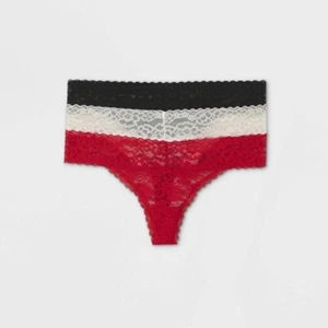 Women's Lace Thong Panties Size Medium Auden 3-Pack Red, Black and White - Picture 1 of 8