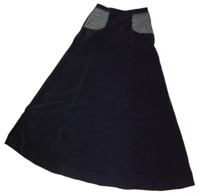Vanity Fair Solid Black Velvet Long A-Line Skirt Juniors Size 9/10 VTG 70s - Image 1 of 4
