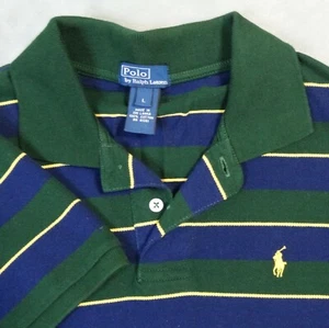 RALPH LAUREN POLO SHIRT BOYS L COTTON BLUE GREEN STRIPED YELLOW PONY MENS - Picture 1 of 6