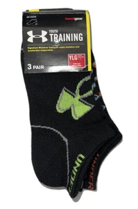 Under Armour Unisex Youth Training 3 Pair No Show Socks Black Size 1-4 3032 - Picture 1 of 2