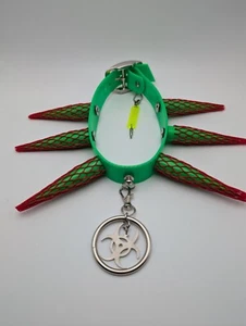 ✅ Bitchfist NYC - Limited Ed. Spiked Choker Neon Green w Biohazard Charm - Small - Picture 1 of 4
