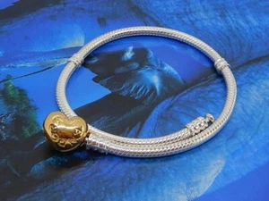 Pandora Moments Heart Clasp Snake Chain Steel & Shine Bracelet 568707C00-21 - Picture 1 of 11