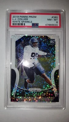 LJ Collier 2019 Prizm Football Rookie White Sparkle PSA 8 Seahawks #380 POP 1 - Image 1 of 2