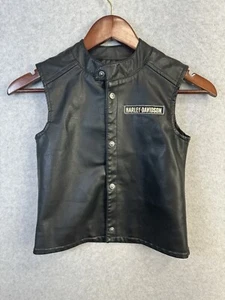 Harley-Davidson Boys Embroidered Patches Snap Faux Leather Vest - Black Sz 6/7 - Picture 1 of 16