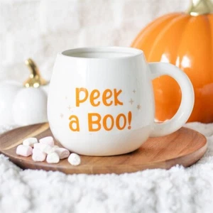 Peekaboo Ghost Rounded Mug, Halloween Spooky Autumn Orange Surprise Pumpkin SD - Bild 1 von 6