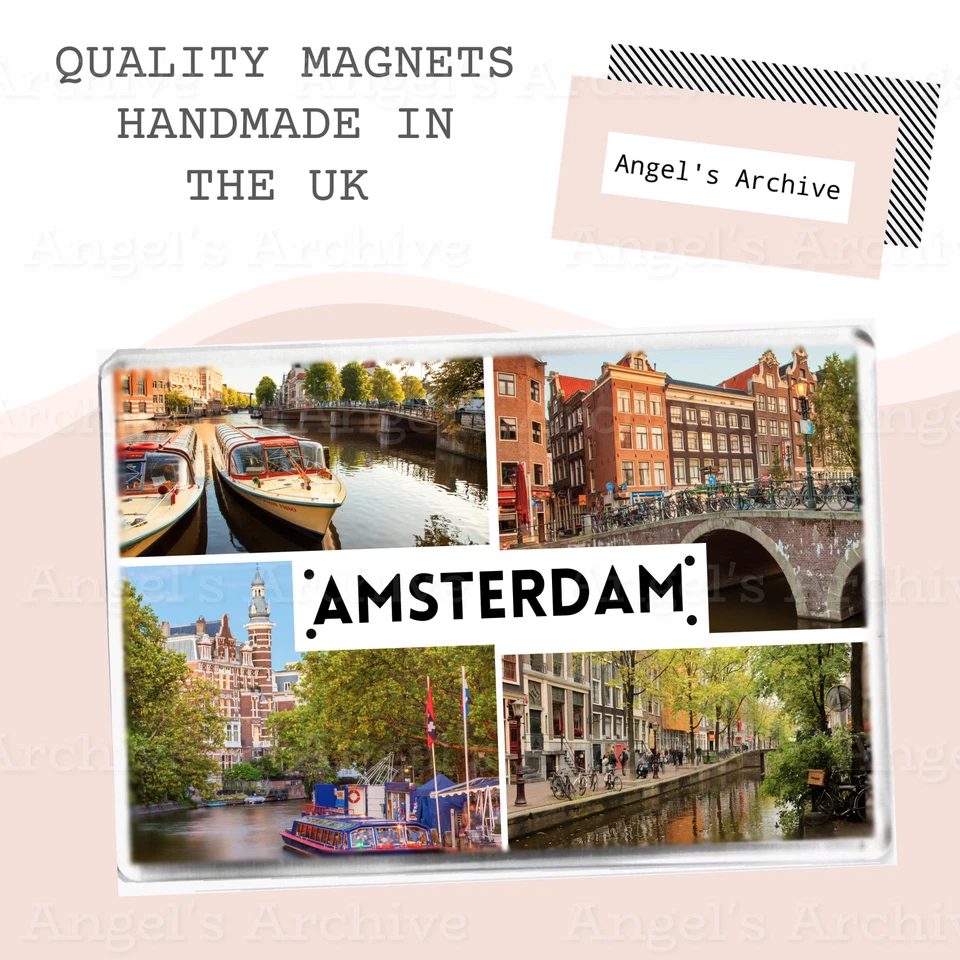 AMSTERDAM ✳ NETHERLANDS ✳ SOUVENIR TOURIST HOLIDAY ✳ LARGE FRIDGE MAGNET ✳ GIFT