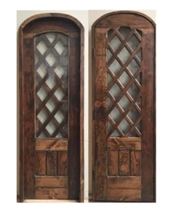 Rustic ALDER  lumber arch top door solid wood storybook pantry glass panel - Picture 1 of 18