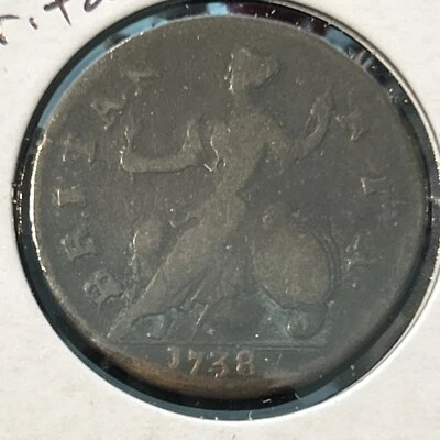 1738 King George II Half Penny Britannia England English Great Britain UK Wes - Image 1 of 4