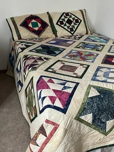 Handmade Hand Stitched Quilt, Hand Dyed Batiks Short Drop King Size 98”x98” - Picture 1 of 23