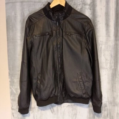 Brave Soul Faux Leather Jacket Women’s Size Large Lined Full Zip 4 Pockets Black - Image 1 of 4