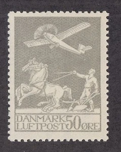 Denmark Sc C4 MNH. 1929 50o Airplane, Plowman & Horses, Scarce - Picture 1 of 1