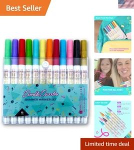 Nostalgic Shimmer Markers Set - 12 Double Line Metallic Pens for Art & Crafts - Picture 1 of 8
