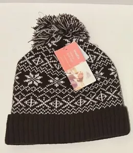 TruFit Cappello a Maglia Pesante Donna Berretto con Fodera in Pelliccia Pom Marrone/Bianco - Foto 1 di 3