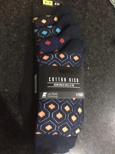 Next to nothin 4 Pk Mens Rich ankle socks 9-11 navy blue colour design - Picture 1 of 2