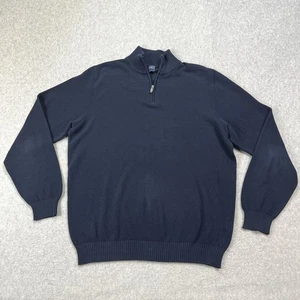Fedeli Sweater Pullover Mens 54 Medium Blue 1/4 Zip Cotton Soft Italy *Read* - Picture 1 of 13