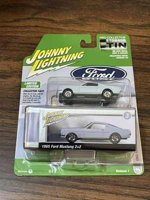Johnny Lightning 1965 Ford Mustang 2+2 with Collector Tin  Arctic Blue - Image 1 of 2