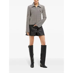 Courreges Zipped Prince Of Wales Jacket in Sand Mud Brown FR 42 US 10 - Picture 1 of 5