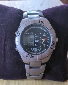 Montre Dual Time Professional Anologue - Digital Watch 3 ATM 39 mm Silver - Picture 1 of 6