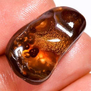 9,45 Cts 100% Naturale Agata di Fuoco Messicana Cabochon Pietra Preziosa Rara 11x19x5 mm LK88 - Foto 1 di 7