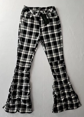 NUEVO Pantalones para mujer fruncidos a cuadros blancos y negros American Bazi Los Angeles talla XL Foto 1 de 4