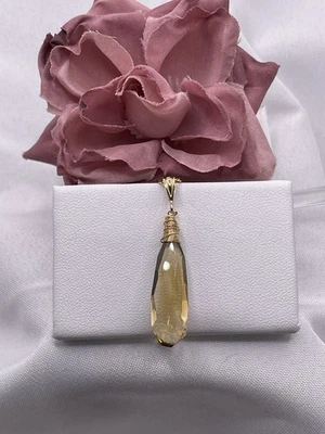 Colgante Citrino Miel Natural Briolette 1/20 Oro 14K Relleno 30x9mm Foto 1 de 4