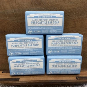 Lot Of 5 Dr Bronners Baby Unscented Pure Castile Bar Soap - Picture 1 of 1