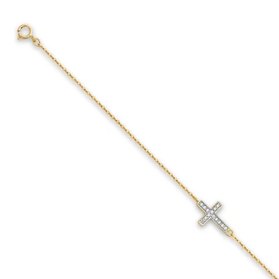 Pulsera Cruz Oro 14K Circonita Ajustable Cadena | Joyería Tehrani Foto 1 de 2