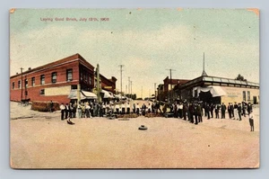 1908 Laying Gold Brick Historic Street Scene Vintage Postcard - Picture 1 of 2