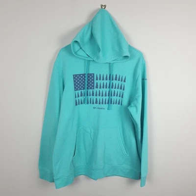 Columbia Trek Graphic Hoodie Mens XL Green USA Tree Cotton Blend Sweatshirt - Image 1 of 4