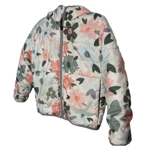 Giacca con cappuccio The North Face reversibile Mossbud fiori avorio/pile grigio taglia 2T - Foto 1 di 10