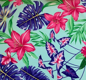 Fabric Aloha Floral Print Slinky Tropical Crepe Fluid Draping Tiki 3 1/3 yd x 60 - Picture 1 of 9