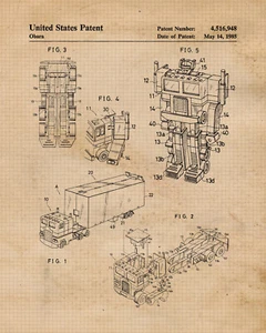 Vintage Transformator Roboter Spielzeug Patentdrucke, Wandbilder (2) - Bild 1 von 3