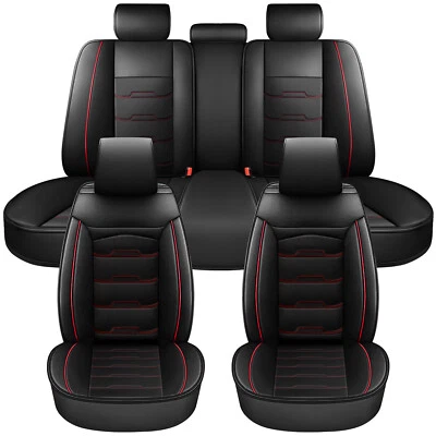 Universal Car Seat Covers Full Set Breathable Front Rear PU Leather Protectors - Image 1 of 4