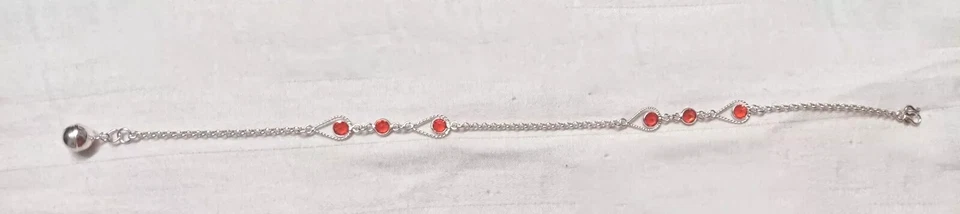 Hallmarked 925 Silver anklet with Orange/Red Stones - Image 1 of 1