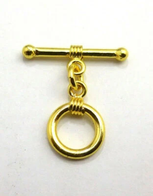 10 Sets 12X24mm Bali Toggle Clasp 18k Gold Plated Jewelry Making 570 cm-114 - Image 1 of 3