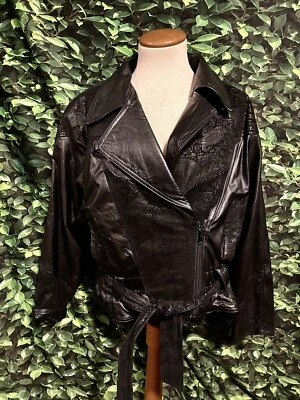 Chaqueta Bomber Motociclista De Colección Wilson's Cuero Negra Recortada Forrada Para Mujer Mediana Foto 1 de 4