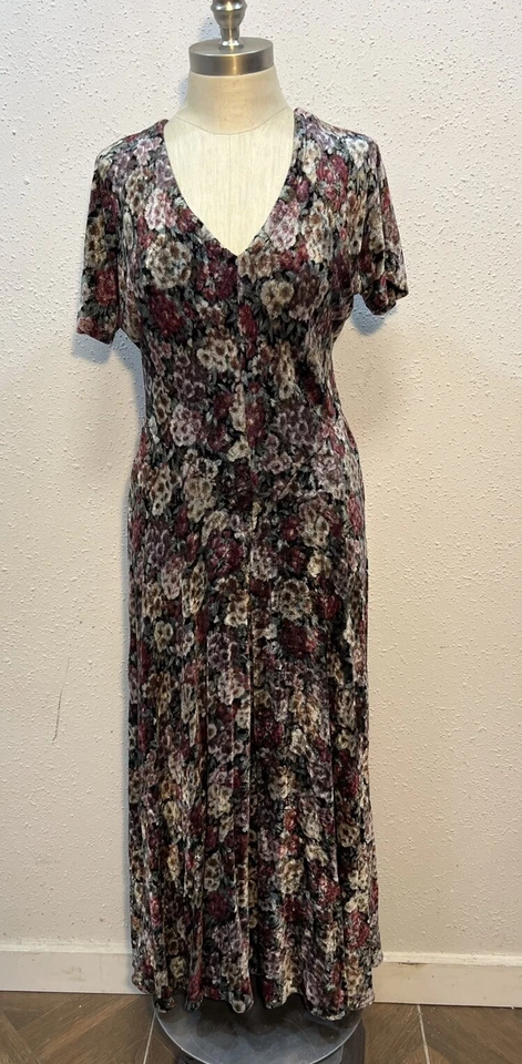 Vestido maxi vintage anos 90 nostalgia floral cigano veludo gótico elegante romântico médio - Imagem 1 de 4