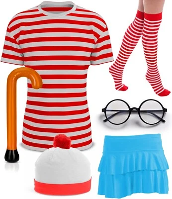 WHATCHUSEEK2010 Adult Women Wheres Wally Costume Set World Book Day Hen Night Fancy Dress Outfit