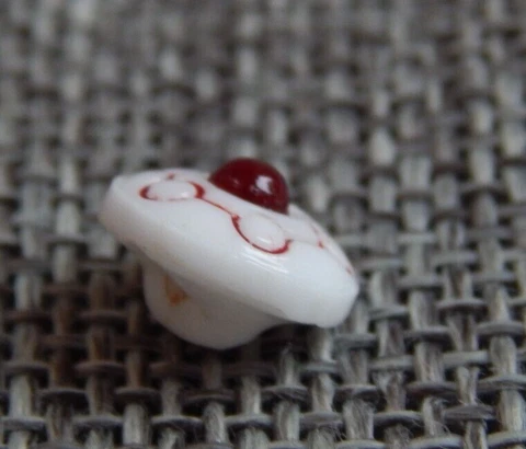 Antique Vtg  Glass Button White with Red Center~Aprx: 3/8"~#1009-D Cover