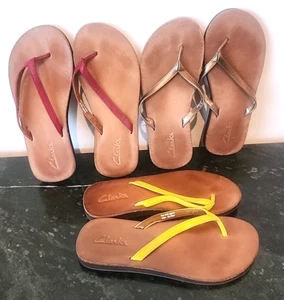 Lot 3 Pair Clarks Spa Thong Flip Flop Sandals Size 5M Red Yellow Gold Bronze - Picture 1 of 7