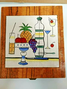Mid Century Vintage cocktail motif Tile trivet with drawer Barware set - Picture 1 of 8