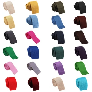 Men Skinny 5CM Crochet Knitted Necktie Solid Color Narrow Neck Ware Flat Tie  - Picture 1 of 31