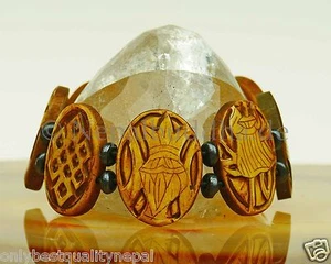 Bracelet Braun Beige Hand Carved Elastic Discs Buddhism Buddha s26 - Picture 1 of 3