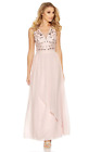 Quiz Pink Pearl Embellished Waterfall V Neck Maxi Dress Size 8