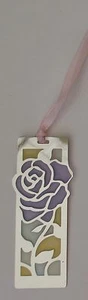 F2 purple rose HEARTS & FLOWERS LOVE BOOKMARK ORNAMENT stained glass look - Picture 1 of 3
