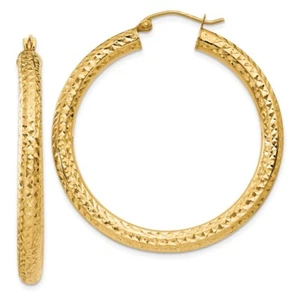 Real 14kt Yellow Gold Diamond-cut 4mm Round Hoop Earrings - Picture 1 of 5